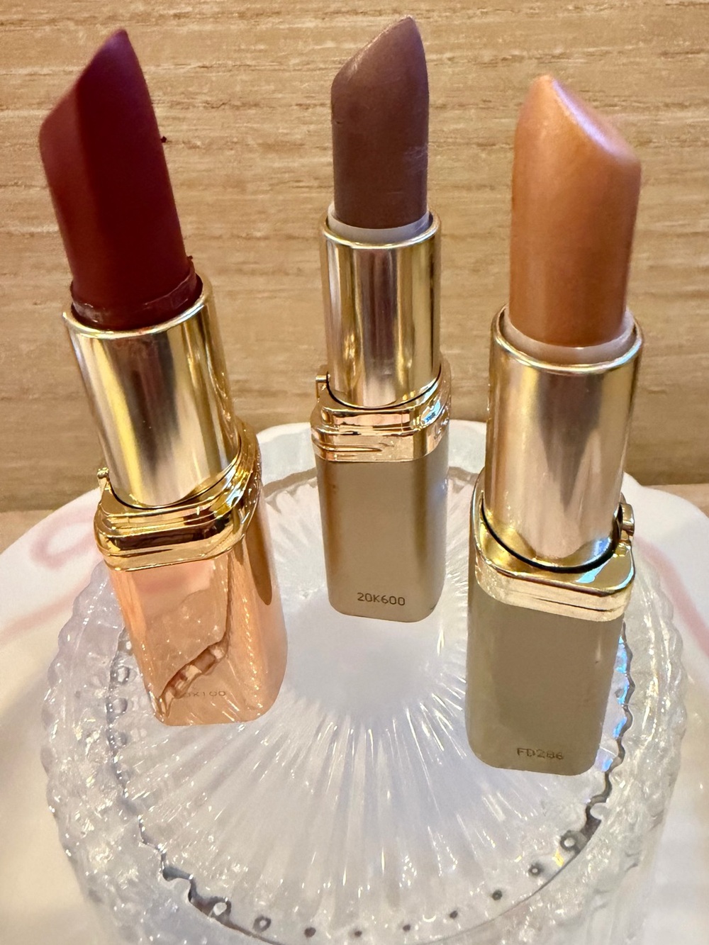 L'Oreal Lipstick Trio — Deep Red, Mauve Brown, Warm Nude